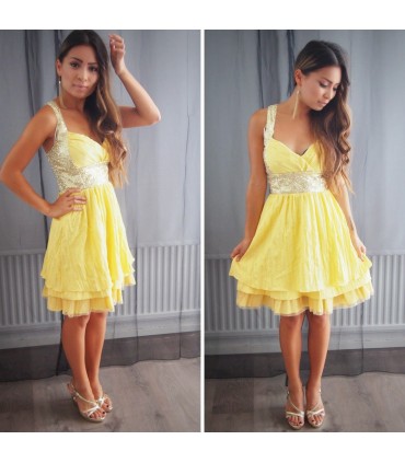 Koucla yellow sequin-embedded party dress
