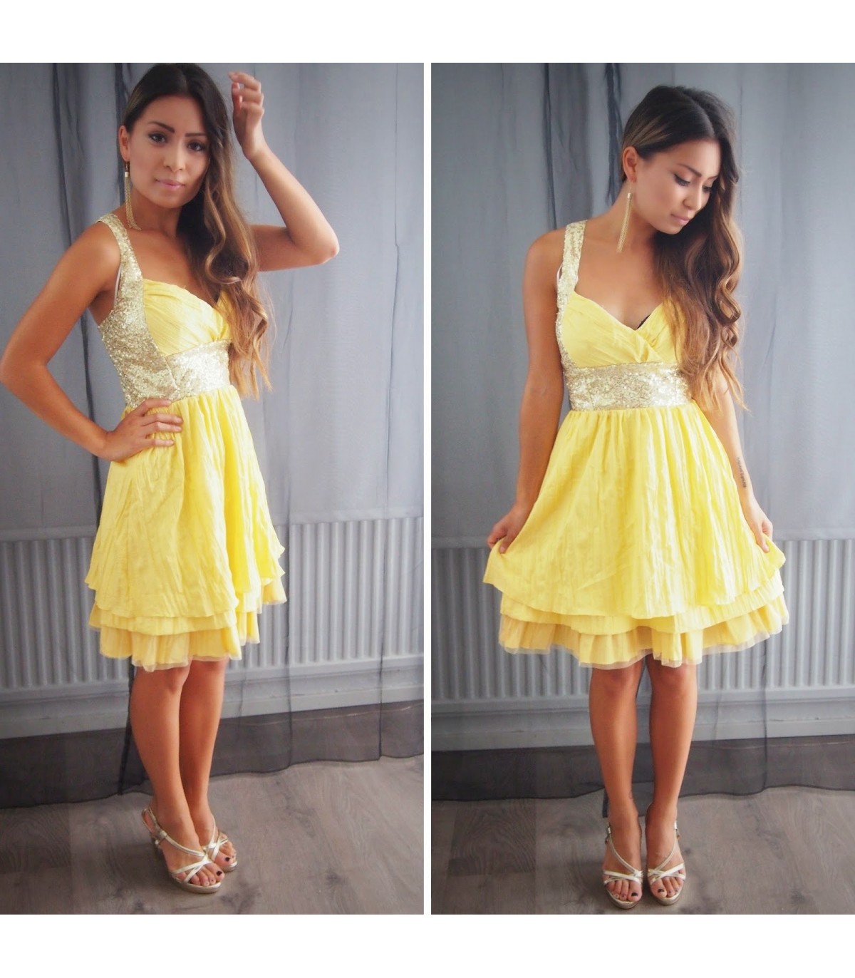 Koucla yellow sequin-embedded party dress
