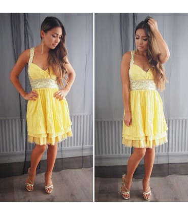 Koucla yellow sequin-embedded party dress