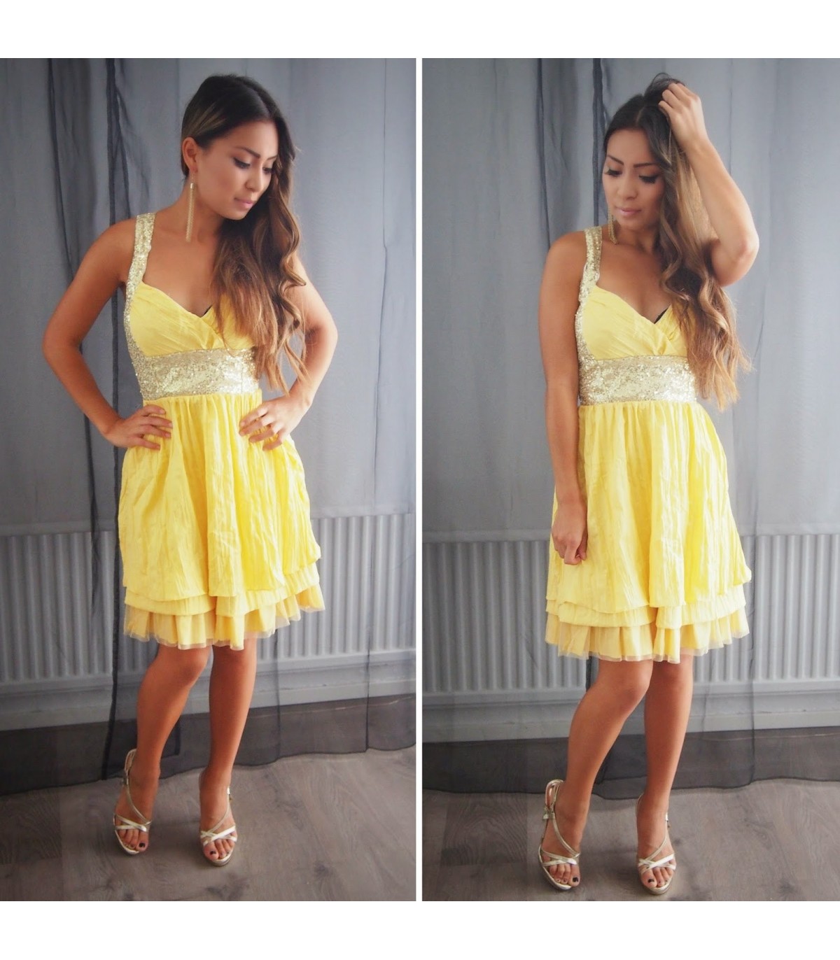 Koucla yellow sequin-embedded party dress