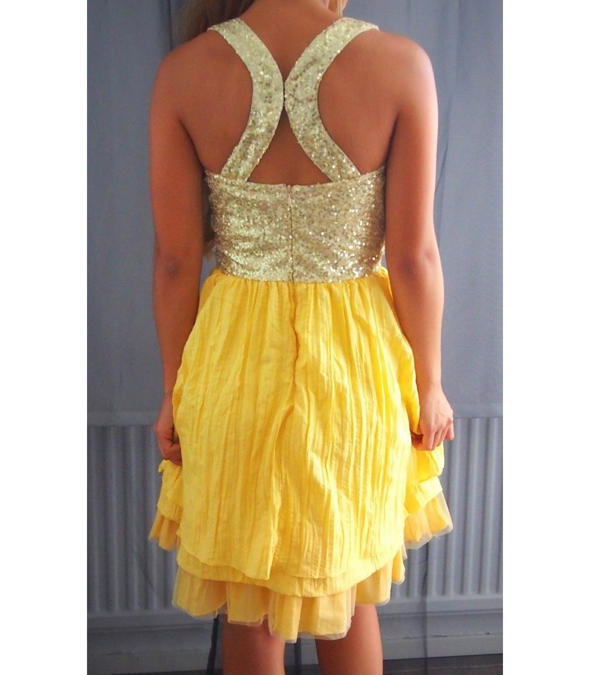 Koucla yellow sequin-embedded party dress