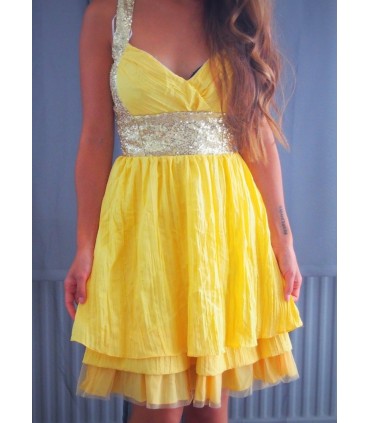 Koucla yellow sequin-embedded party dress