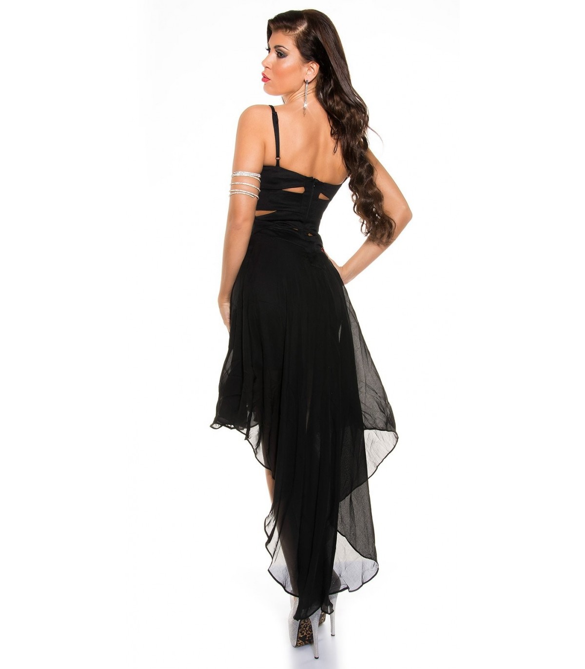 Koucla black high low chiffon dress with slits