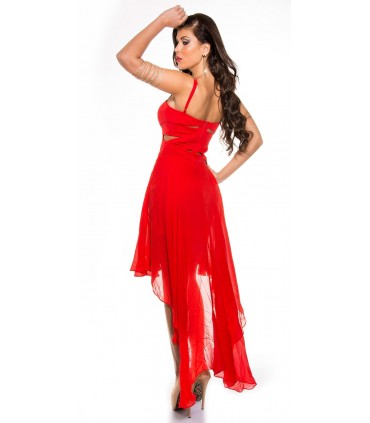 Koucla red high low chiffon dress with slits