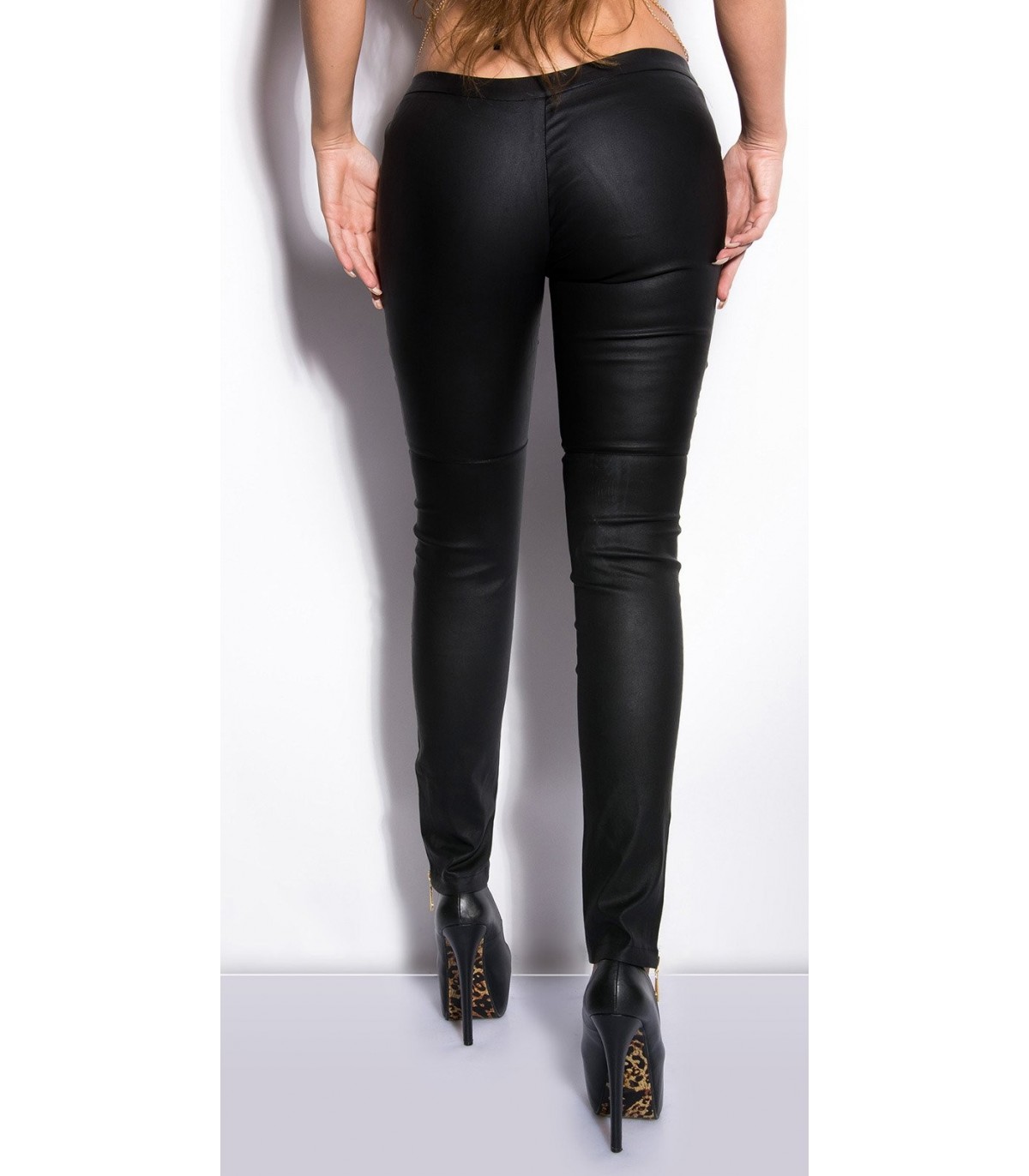 Koucla black wetlook treggings with zippers