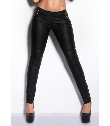 Koucla black wetlook treggings with zippers