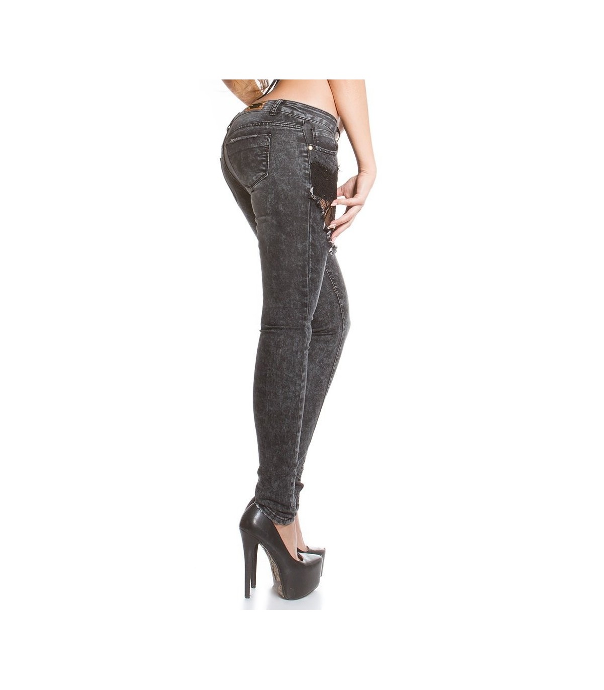 Koucla lace-orned rhine-lace jeans