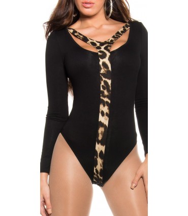 Koucla black leopard long-sleeved henxelbody