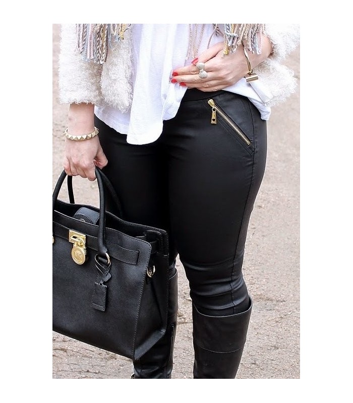 Koucla black wetlook treggings with zippers