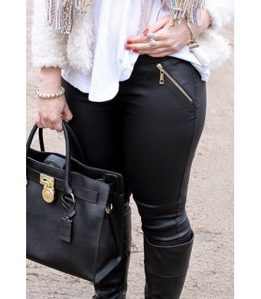 Koucla black wetlook treggings with zippers