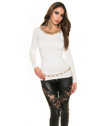 Koucla white fur collar knit