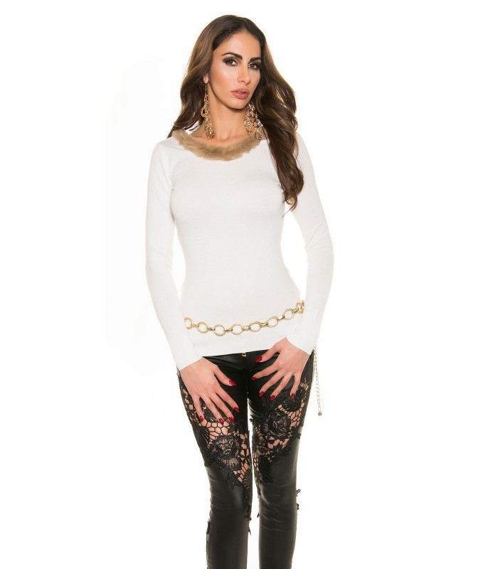 Koucla white fur collar knit