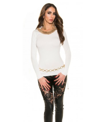 Koucla white fur collar knit