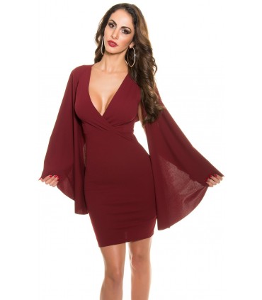 Koucla burgundy v-dress with scarf sleeves