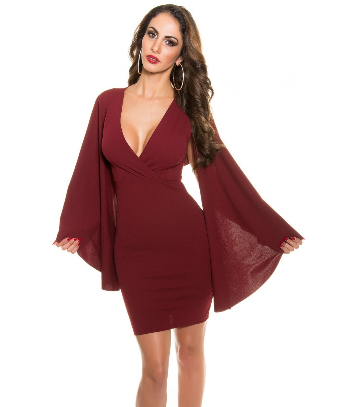 Koucla burgundy v-dress with scarf sleeves