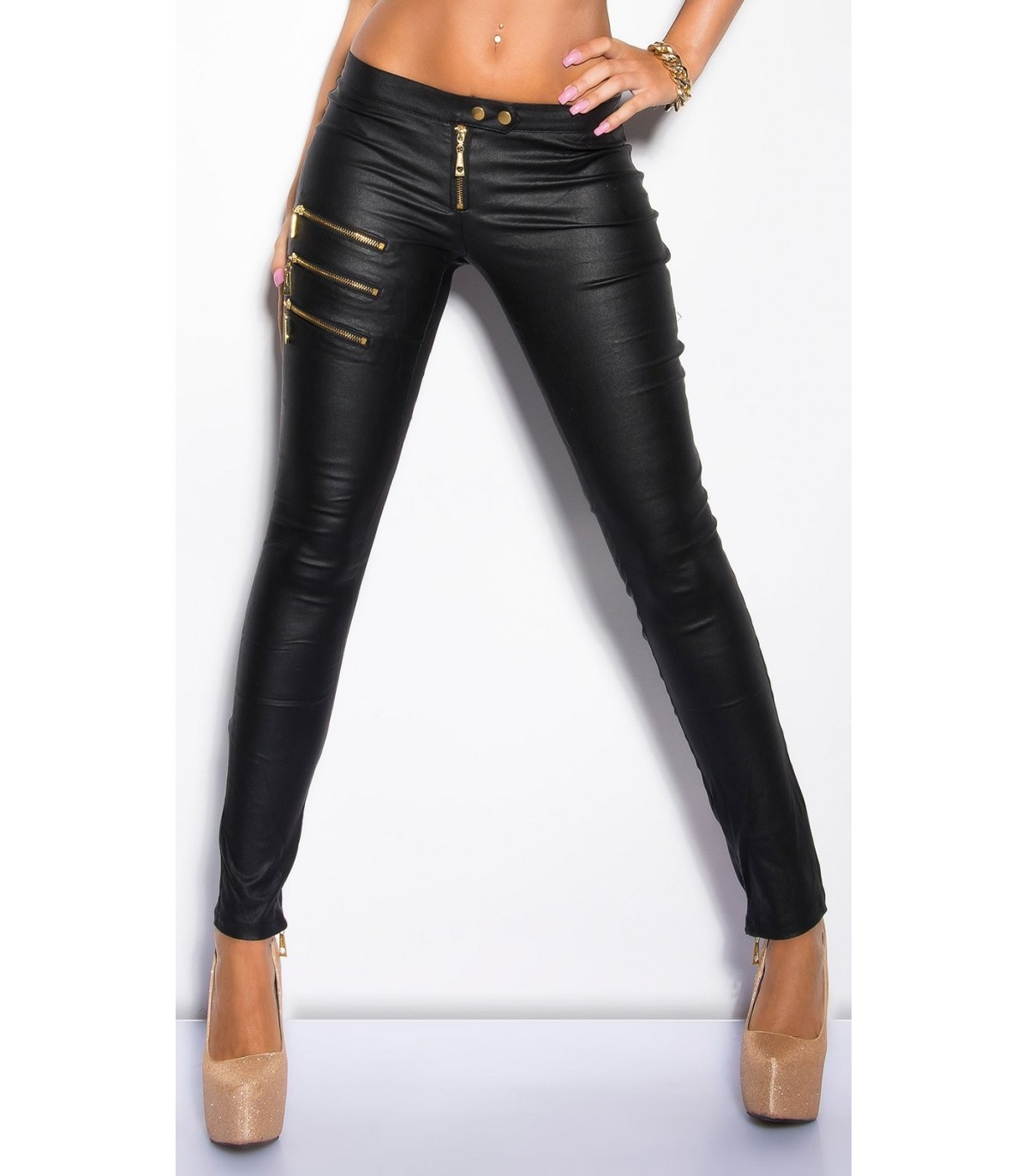 Koucla black zipped leather trousers