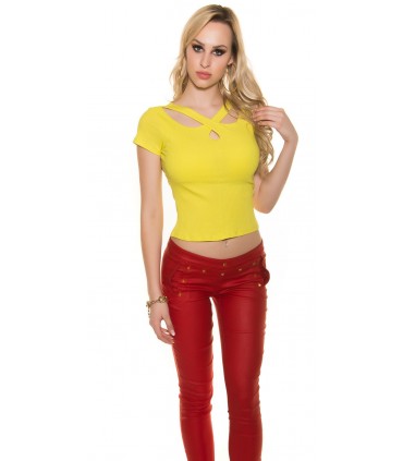 Koucla yellow short-sleeved cut-out shirt