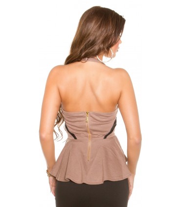 Koucla cappuccino mesh peplum top