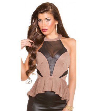 Koucla cappuccino mesh peplum top