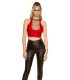 Koucla red short leather log top with chains
