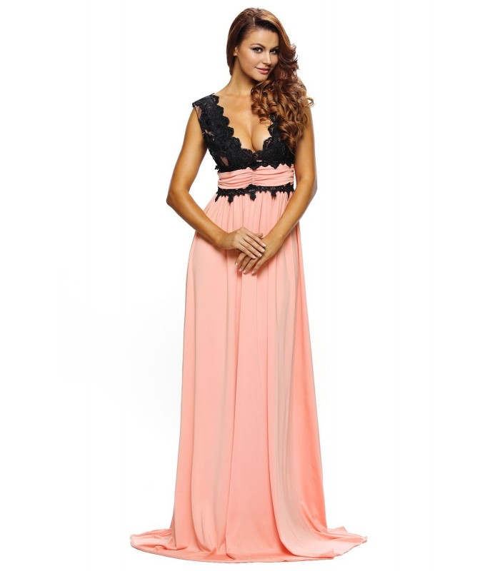 Lace-ed long v-party dress