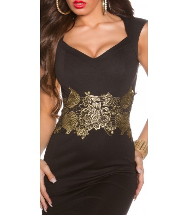 Koucla black decorative embroidered v-party dress