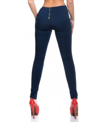 Blue high-waisted jeggings with zippers