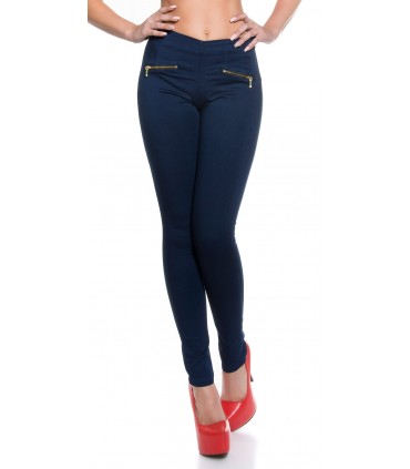 Blue high-waisted jeggings with zippers