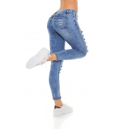 Blue worn beaded jeans