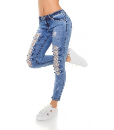 Blue worn beaded jeans