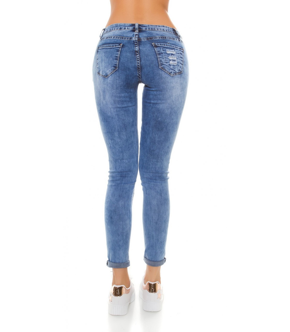 Blue worn beaded jeans