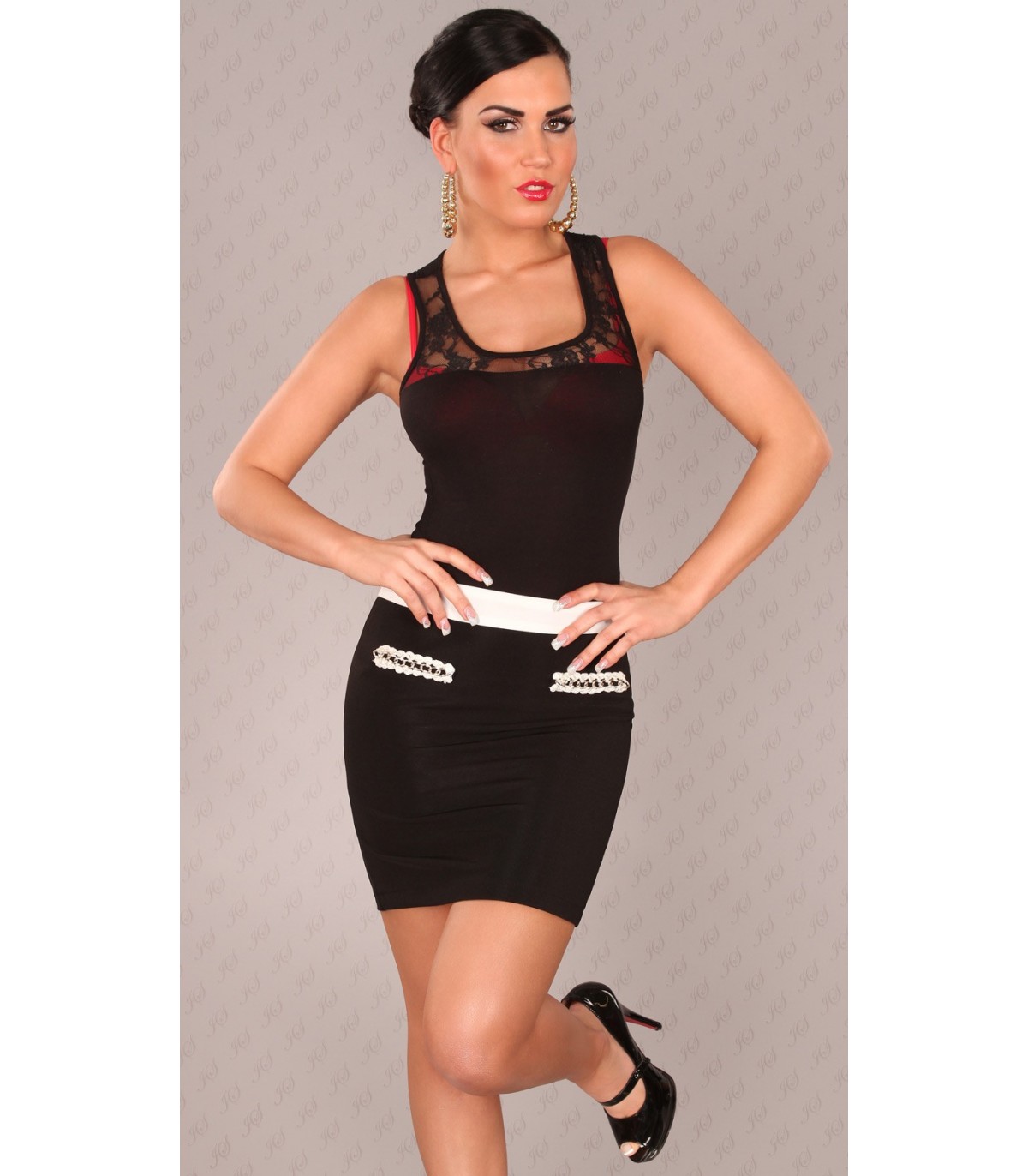 Black chain-encended mini skirt