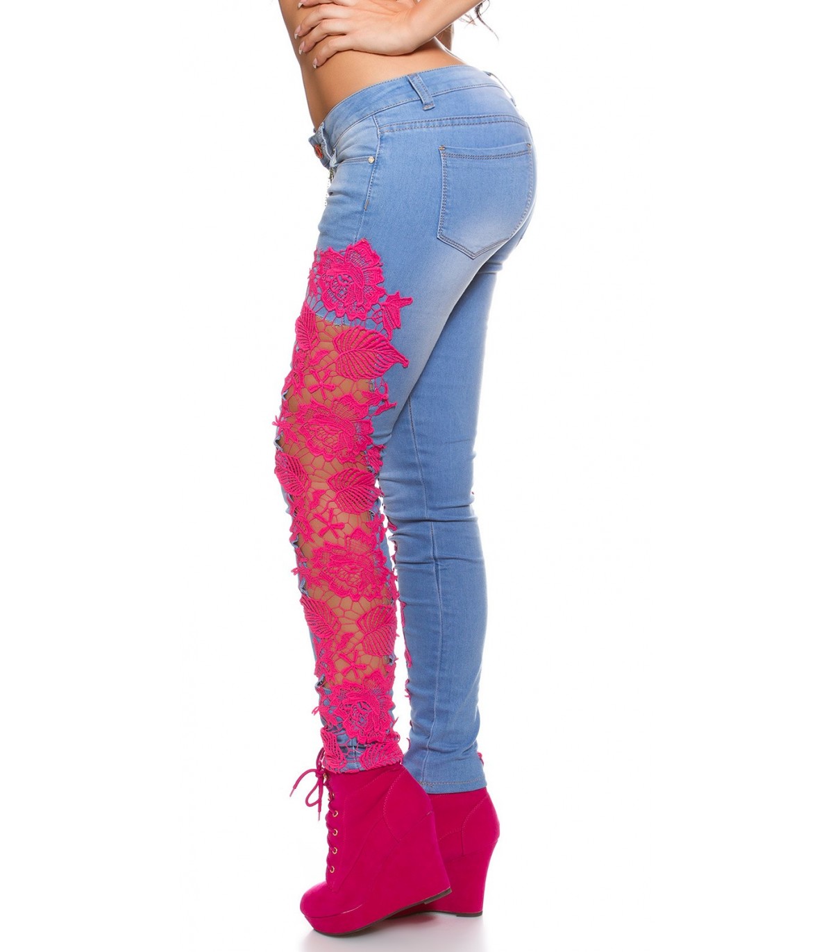 Koucla blue-and-white lace-up jeans