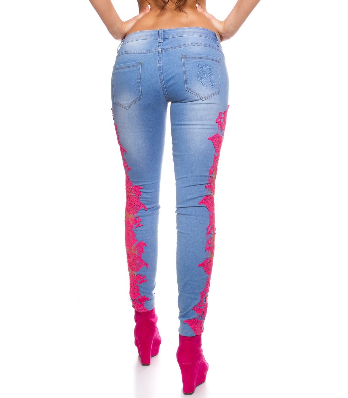 Koucla blue-and-white lace-up jeans