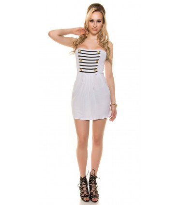 White strapless dress with buttons and pockets