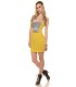 Yellow strapless dress with buttons and pockets