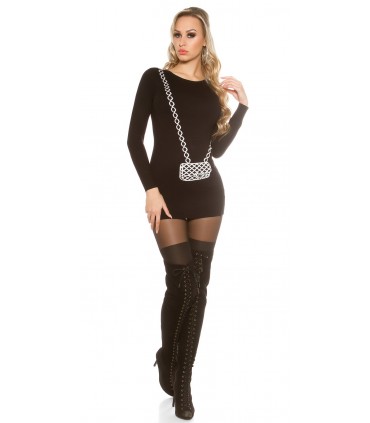 Koucla musta pitkä käsilaukkukuvioitu neule