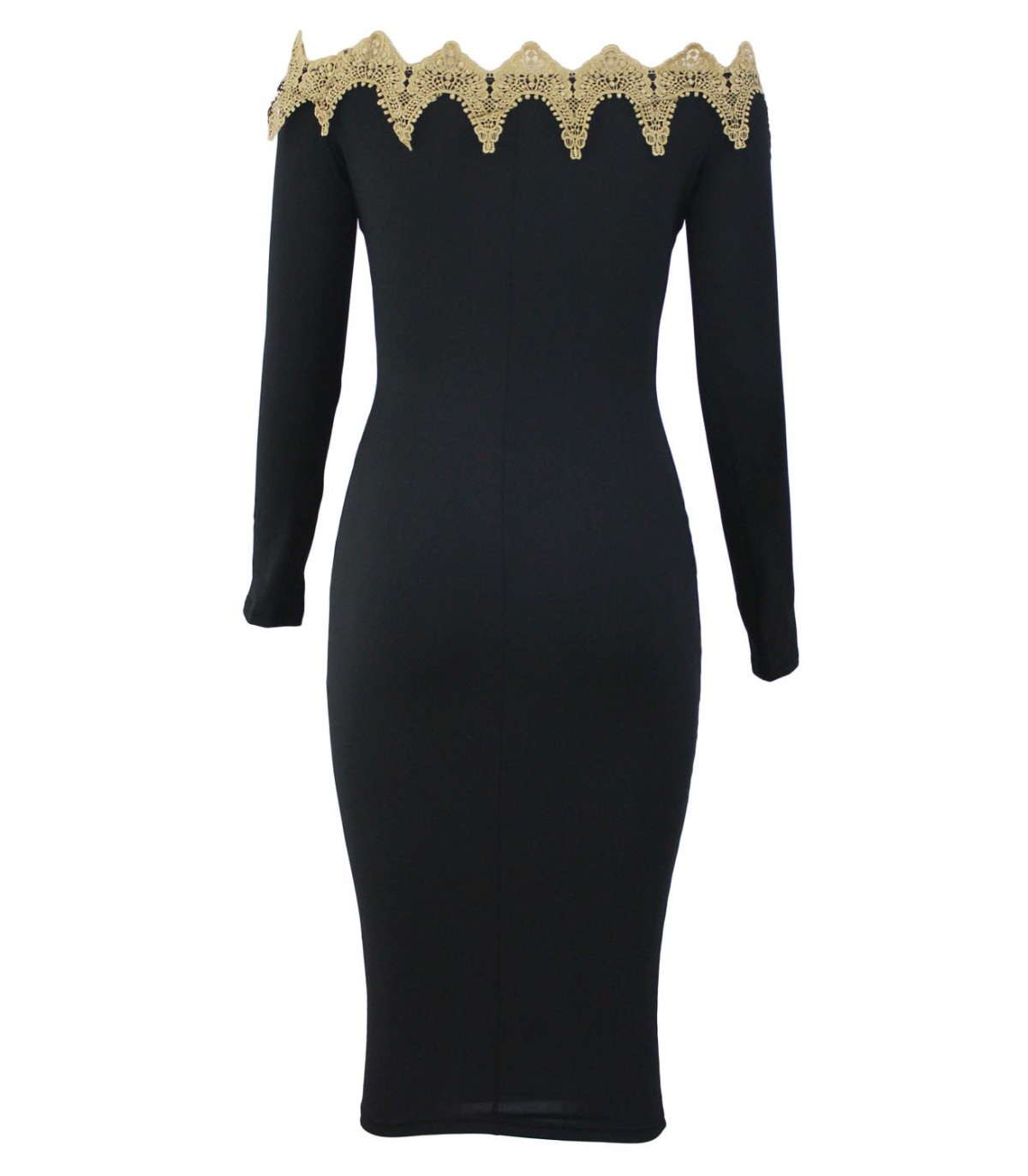 Black gold embroidered off-shoulder midimekko