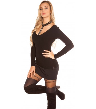 Koucla black rivet-decorated choker knit