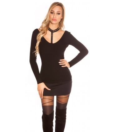 Koucla black rivet-decorated choker knit