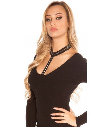 Koucla black rivet-decorated choker knit