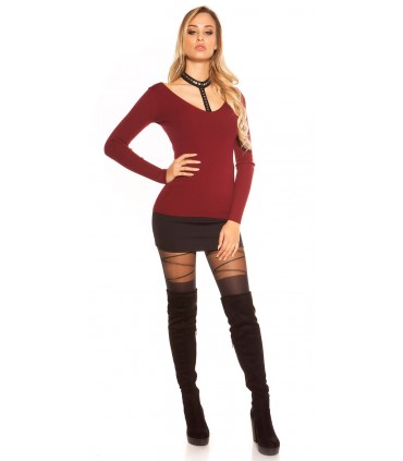 Koucla burgundy rivet-ornate choker knitwear