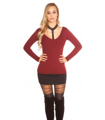 Koucla burgundy rivet-ornate choker knitwear