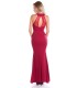 Koucla burgundy decorative embroidered long mesh party dress