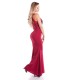 Koucla burgundy decorative embroidered long mesh party dress