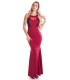 Koucla burgundy decorative embroidered long mesh party dress