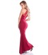 Koucla burgundy decorative embroidered long mesh party dress