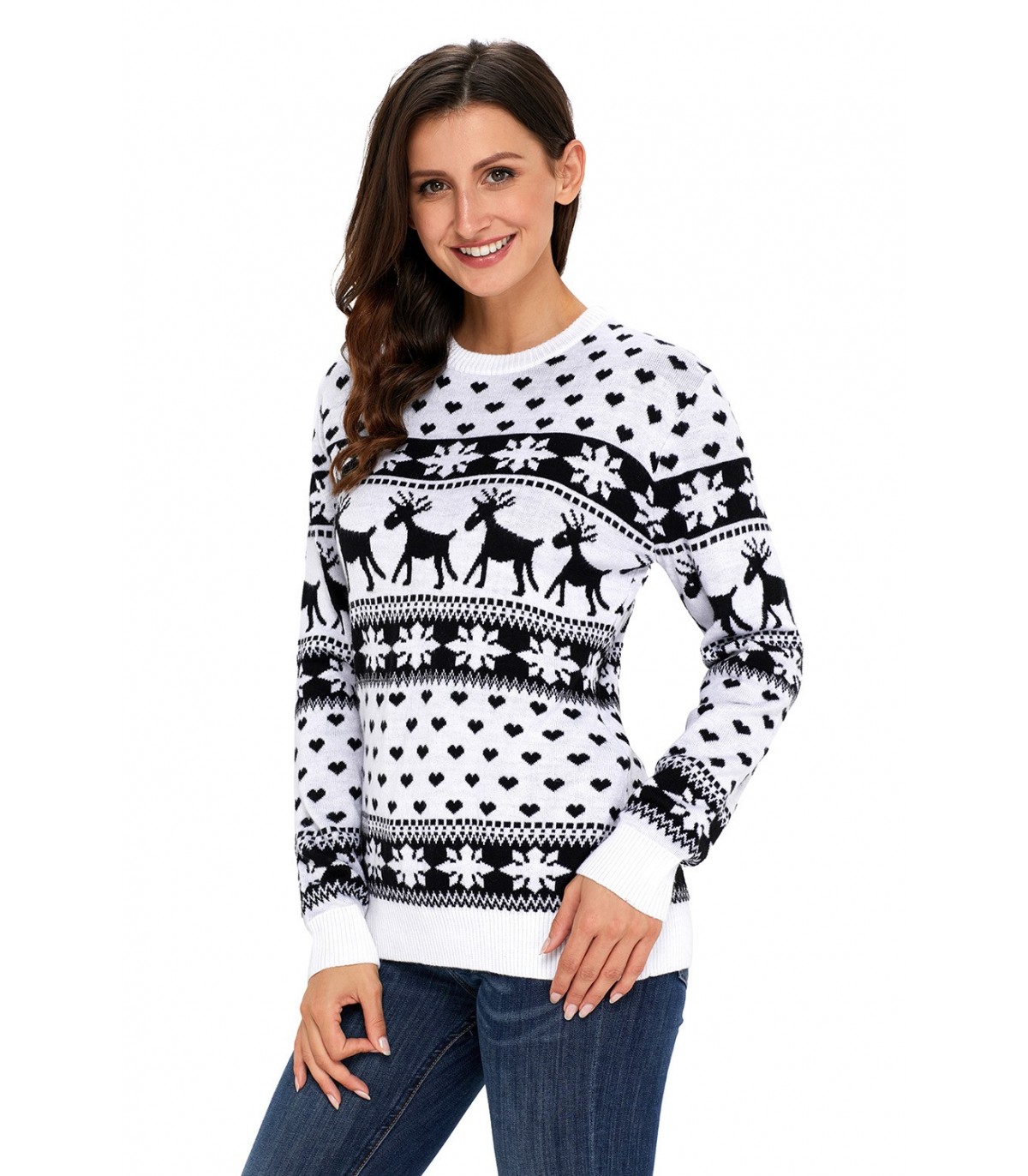 White and black reindeer print sweater
