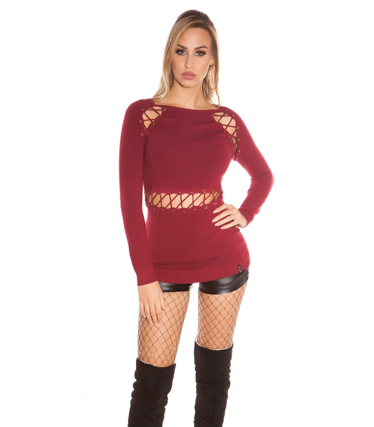 Koucla burgundy long sleeve knit with strings