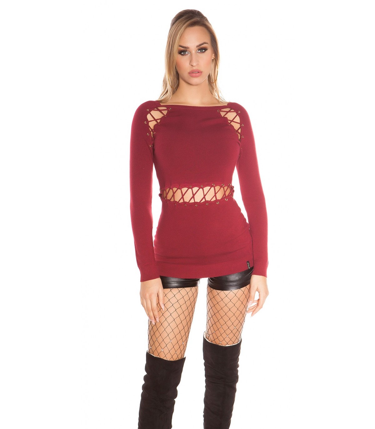 Koucla burgundy long sleeve knit with strings